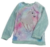 Barevno-mentolová plyšová mikina s jednorožcom H&M