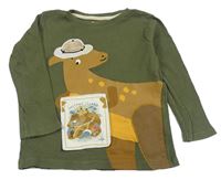 Khaki žebrované mikinotriko s dinosaurom Tu