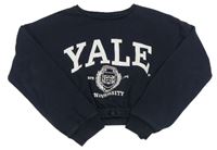 Tmavomodrá crop mikina s logom YALE