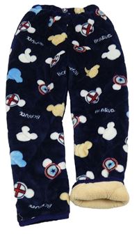 Tmavomodré plyšové zateplené tepláky s Mickey