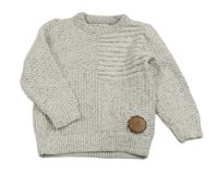 Smetanovo-tmavomodrý melírovaný rebrovaný sveter s nášivkou s dinosaurom F&F