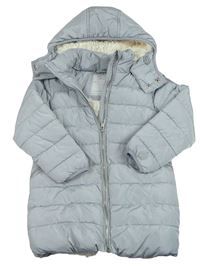 Svetlosivý prešívaný šušťákový zimný kabát s nášivkou a kapucňou zn. Next