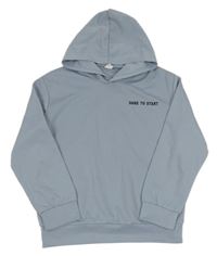 Modrošedá mikina s nápisom a potlačou a kapucňou SHEIN