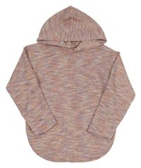 Fialovo-růžovo-cihlovo-smetanové vzorované úpletové mikinotriko s kapucňou SHEIN