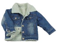 Modrá rifľová zateplená bunda s golierikom