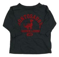 Černošedé melírované triko s dinosaurem a nápisy Next