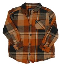 Cihlovo-světlehnědo-černá kostkovaná flanelová košile Matalan