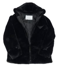 Černá kožešinová zateplená bunda s kapucí Tu