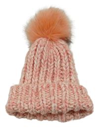 Růžovo-světlerůžová melírovaná žebrovaná pletená čepice s bambulí PRIMARK