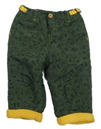 Khaki chino šušťákové podšité nohavice s medvedíkmi a liškami Ergee