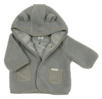 Sivá huňatá zateplená bunda s medvedíkom a kapucňou s uškami Next