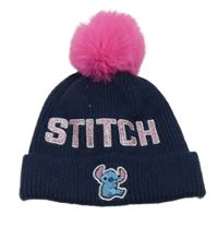 Tmavomodrá pletená čepice se Stitchem a bambulí Disney