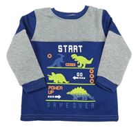Tmavomodro-sivá tepláková mikina s dinosaurami