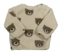 Smotanová huňatá podšitá mikina s medvedíkmi Nutmeg