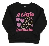 Čierna tepláková mikina so srdiečkami a nápismi