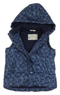 Tmavomodrá prešívaná šušťáková zateplená vesta s motýlikmi a kapucňou Topolino