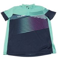 Tmavomodro-mentolové sportovní cyklistické tričko s logem CUBE