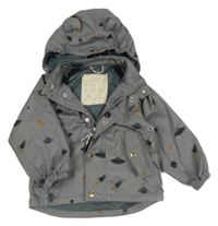 Tmavošedá šusťáková jarní bunda s planetami a raketami a odepínací kapucí LIEWOOD