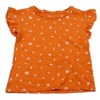 Tmavooranžové tričko s kytičkami a volánky GÉMO