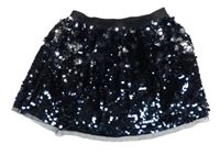 Tmavomodro-čierna tylová flitrová sukňa s čierným trblietavým pasom PRIMARK