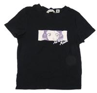 Čierne rebrované crop tričko so Sněhurkou H&M