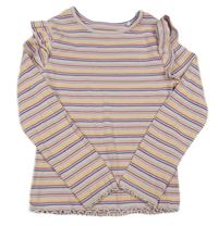 Pruhované žebrované triko s volánky Next