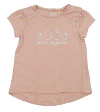 Světlerůžové puntíkaté melírované tričko s ovocem a jahůdkou a nápisem Topomini