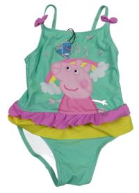Nové - zelené jednodílné plavky s Peppa Pig a volánky M&Co