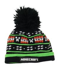 Černo-zelená čepice s Minecraft a bambulí