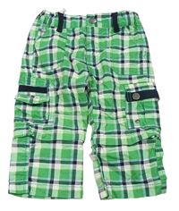 Zeleno-tmavomdo-biele kockované plátenné nohavice Topomini