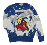 Tmavomodro-sivo-biely sveter s Pikachu George