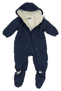 Tmavomodrá prošívaná šusťáková zateplená kombinéza s kapucí + capáčky BPC