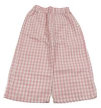 Ružovo-biele kockované ľahké palazzo nohavice Shein