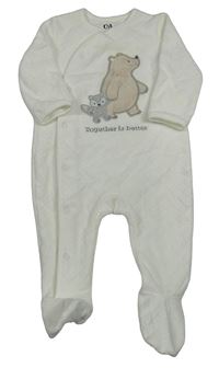 Smotanový prešívaný zamatový overal s medveďmi C&A