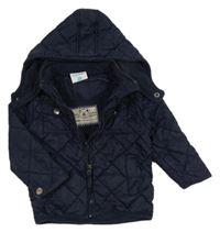 Tmavomodrá prešívaná šušťáková zateplená bunda s kapucňou Topomini