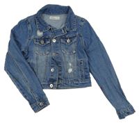 Modrá rifľová crop bunda s vyšúchaním Denim365