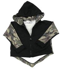 Černo-army prepínaci asymetrická mikina s kapucňou