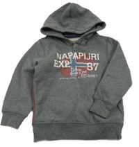 Tmavošedá melírovaná mikina s norskou vlajkou a kapucí Napapijri