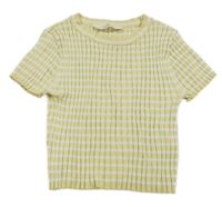Žlto-biele pruhované rebrované pletené crop tričko H&M