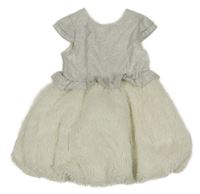 Bielo-stříbrno-smotanové šaty s kožešinovou sukní a vzorom