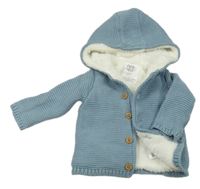 Modrý zateplený propínací svetr s kapucí F&F