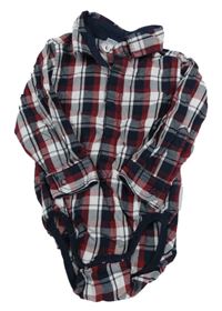 Tmavomodro-červeno-bílé kostkované košilové body Polarn O. Pyret