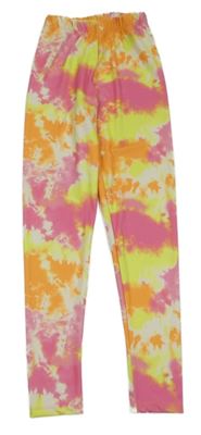 Růžovo-oranžovo-neonově žluté batikované sportovní legíny LC Waikiki
