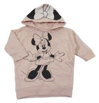 Pudrové teplákové oversize šaty s Minnie a kapucňou Disney