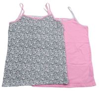 2x košilka - neonově ružová s jednorožcem + sivá s jednorožcami Primark