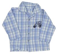 Bílo-modrý kostkovaný pyžamový kabátek s traktorom Nutmeg