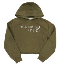 Khaki crop mikina s nápisom a kapucňou E-Vie