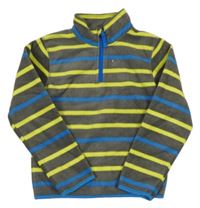 Tmavošedo-žlto-modrá pruhovaná fleecová mikina