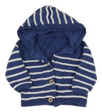 Modro-bílý pruhovaný propínací svetr s kapucí Tu