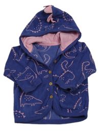 Tmavomodro-ružová fleecová prepínaci mikina s dinosaurami a kapucňou zn. George